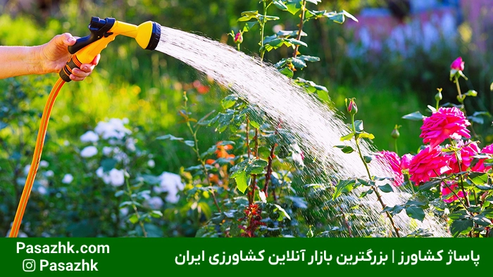 کشاورز در حال بررسی مقدار آبیاری گیاهان با ابزار اندازه‌گیری رطوبت خاک | پاساژ کشاورز