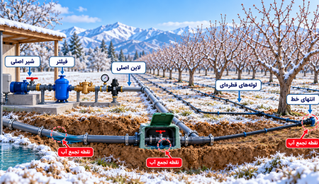 نمای آموزشی تخلیه زمستانی آبیاری با تأکید بر نقشه نقاط تجمع آب